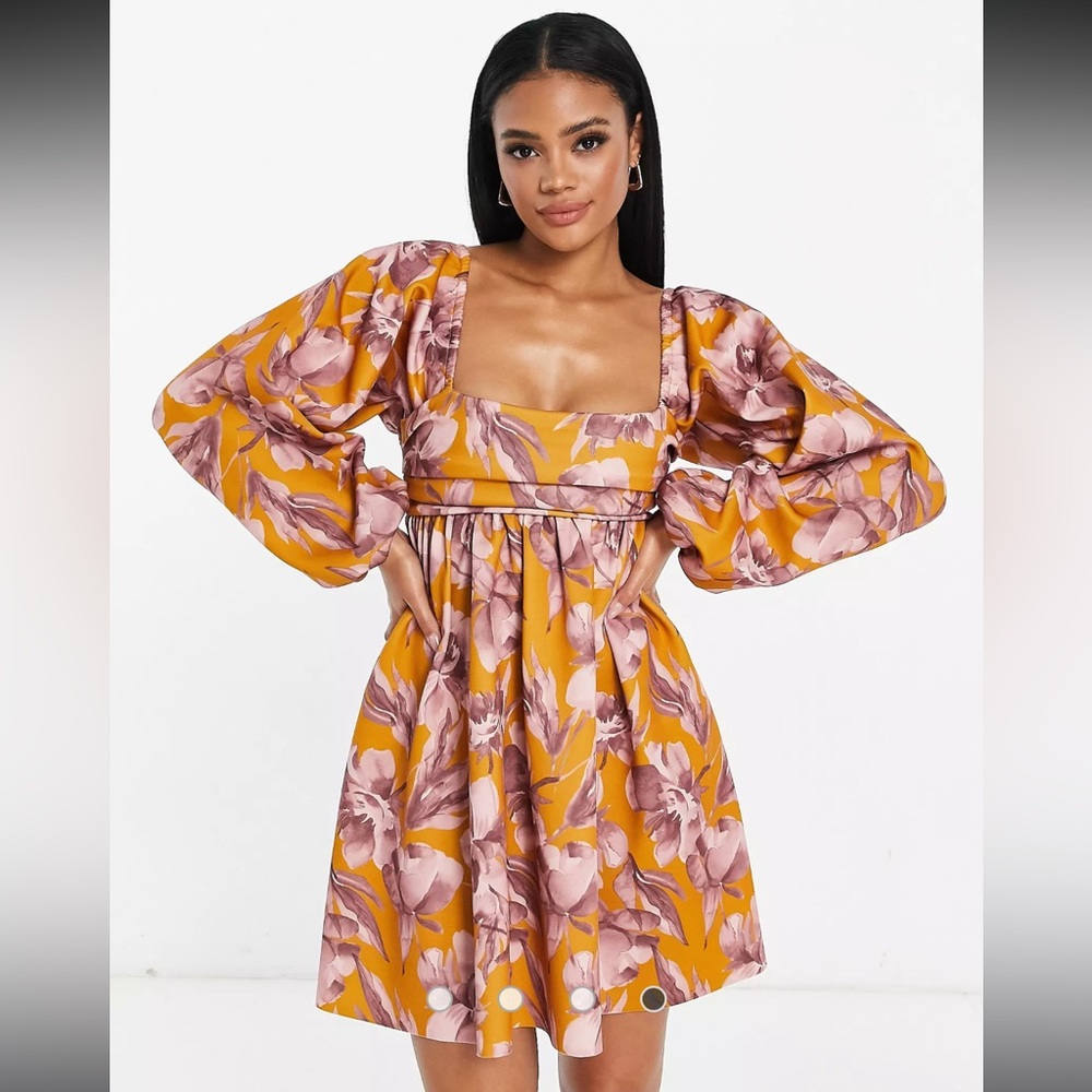 ASOS DESIGN square neck smock mini dress in watercolor floral print